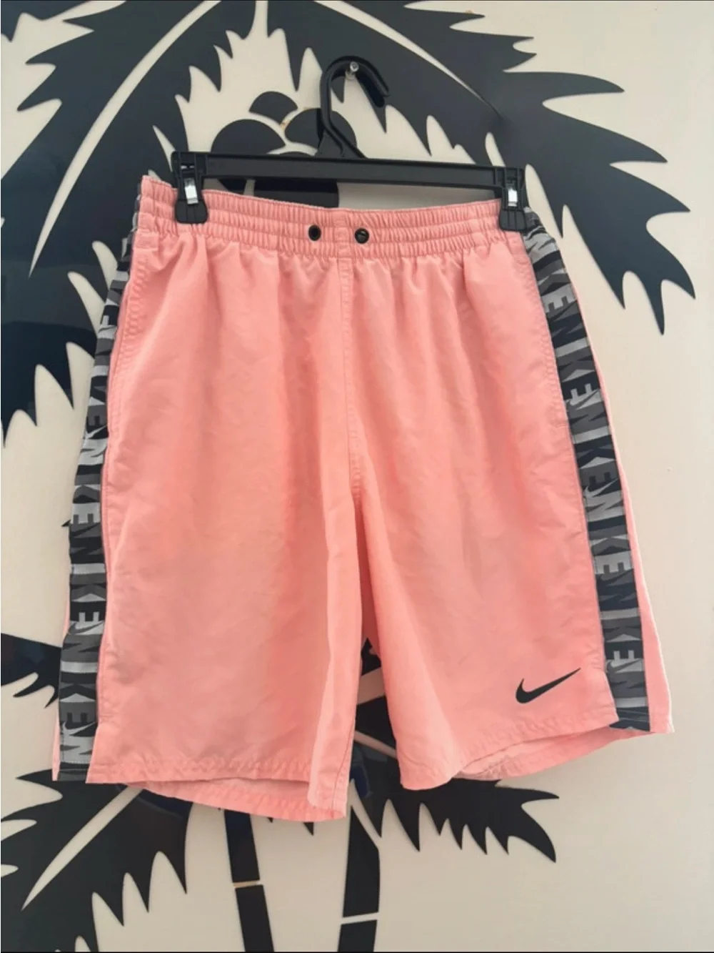 Nike Pink Shorts with Black Swoosh and Grey Side Tape